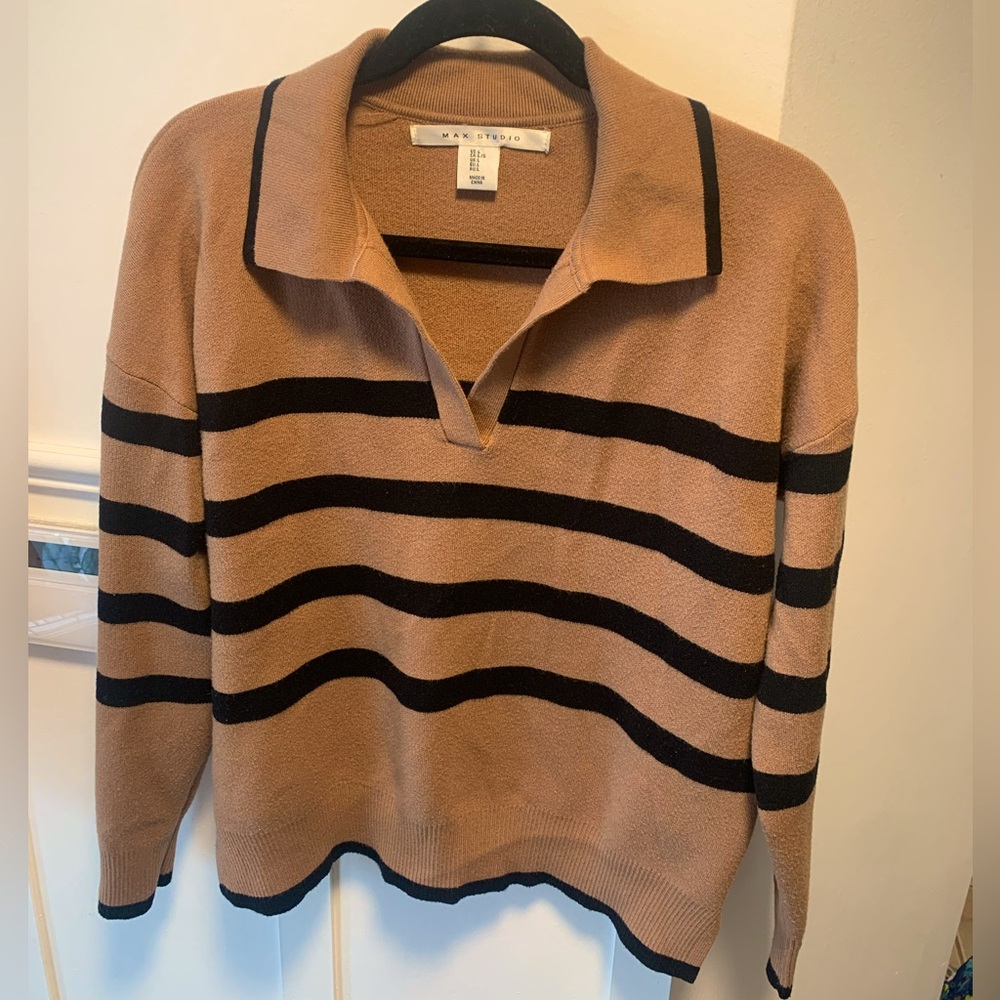 Like new - Beautiful, soft collard, stripped Max Studio sweater 
Brown and black